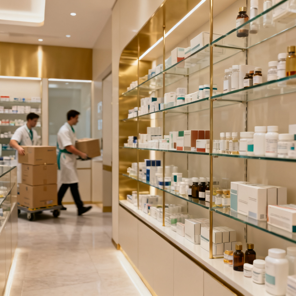 Een consument in een luxe retailomgeving die productinformatie verifieert via een smartphone.
